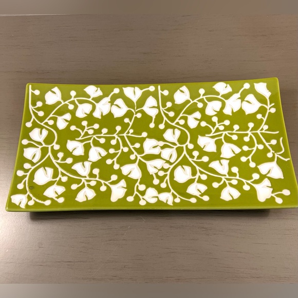 Crate&Barrel Other - Crate & Barrel Aremi Floral Serving Platter Tray Plate Green White 12.5x6.5”